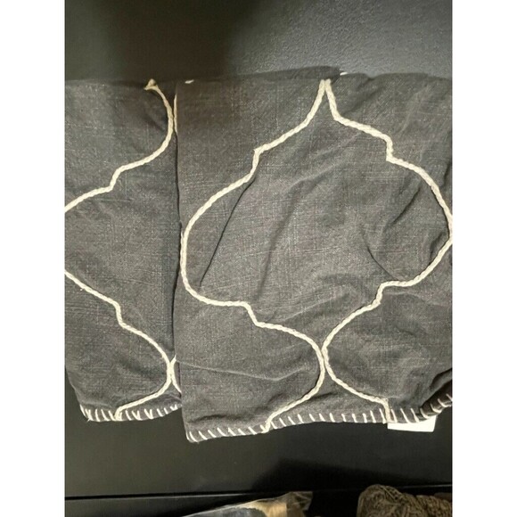 2 Pottery Barn Moroccan Tile Whipstitch Embroidered GRAY Pillow Cover 22" - Picture 8 of 8